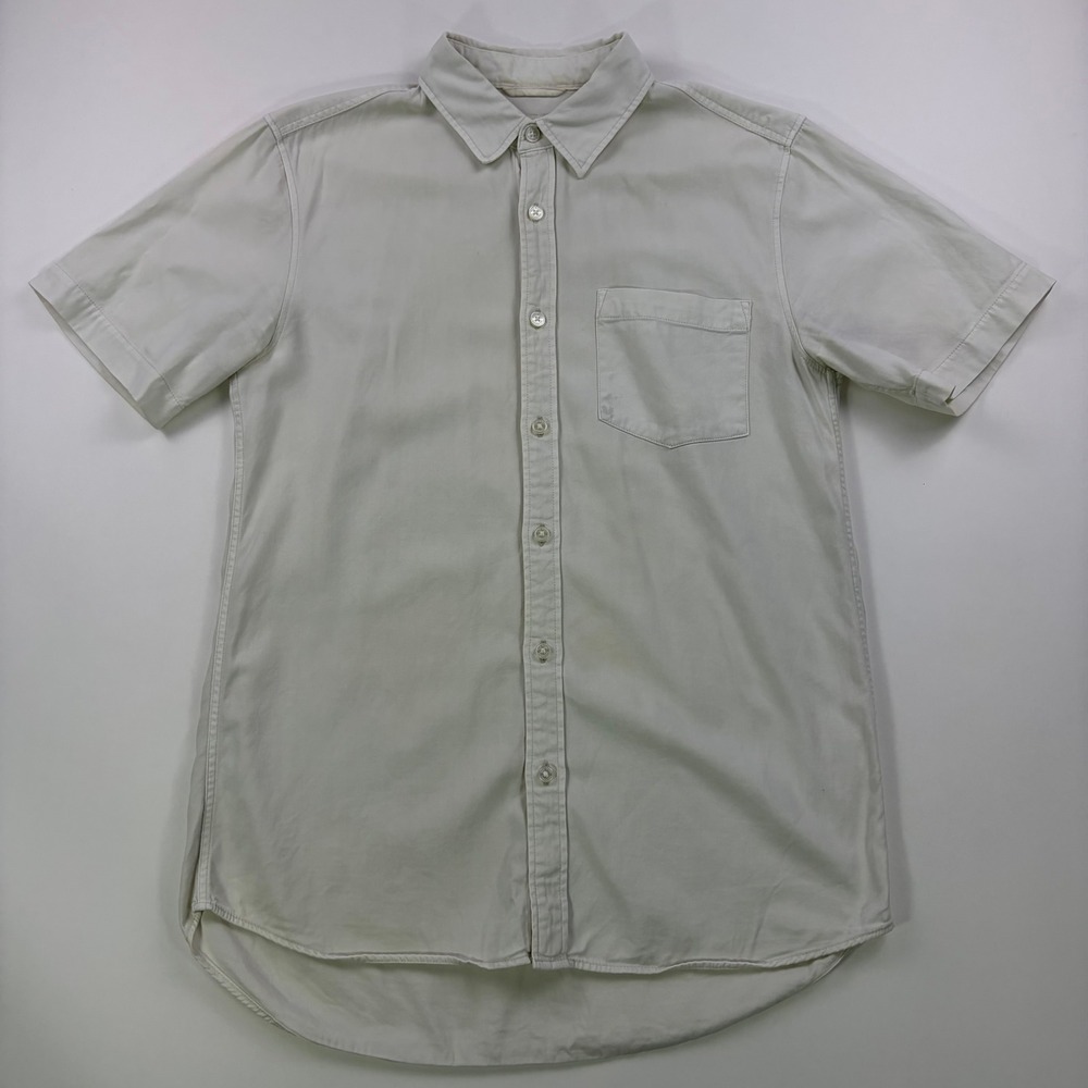 Buck Mason Short Sleeve Button Up Mens Medium Off White Cotton Twill Workwear